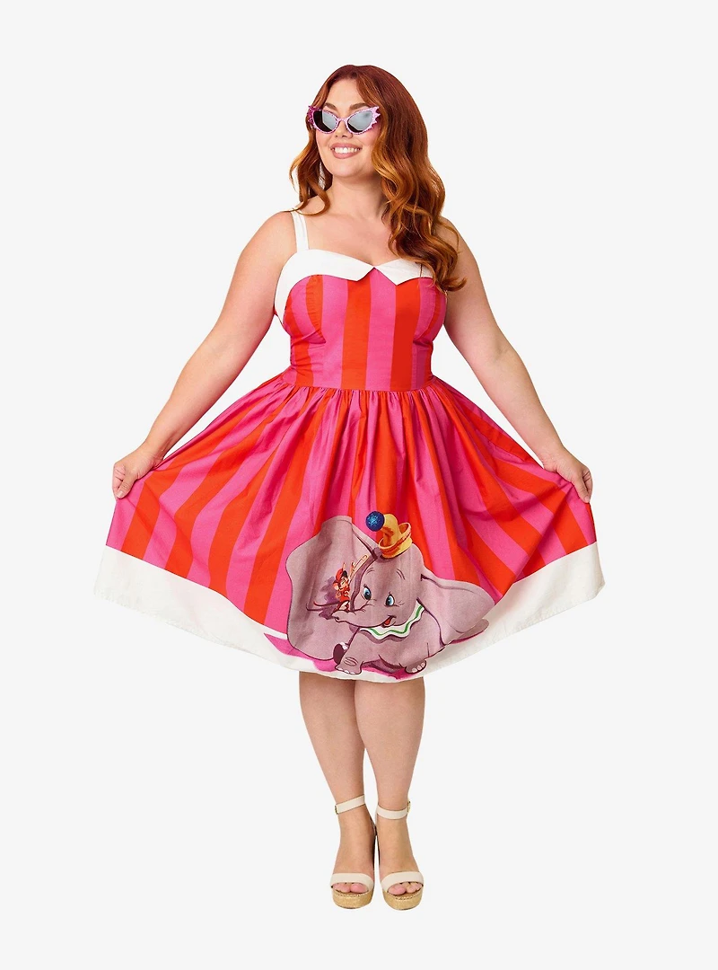 Disney Dumbo Collection by Unique Vintage Plus Red & Pink Stripe Swing Dress