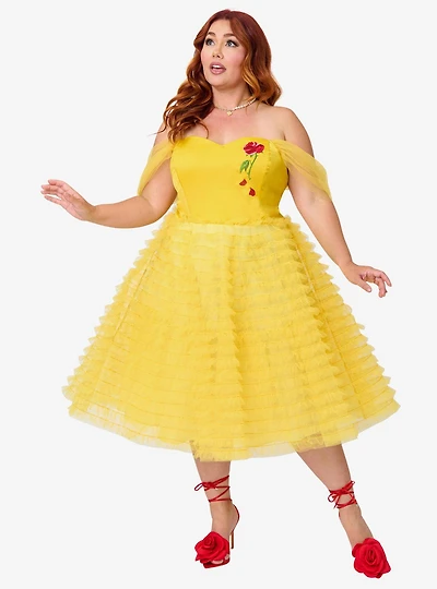 Disney Beauty and the Beast Collection by Unique Vintage Plus Yellow Mesh Tulle Belle Swing Dress