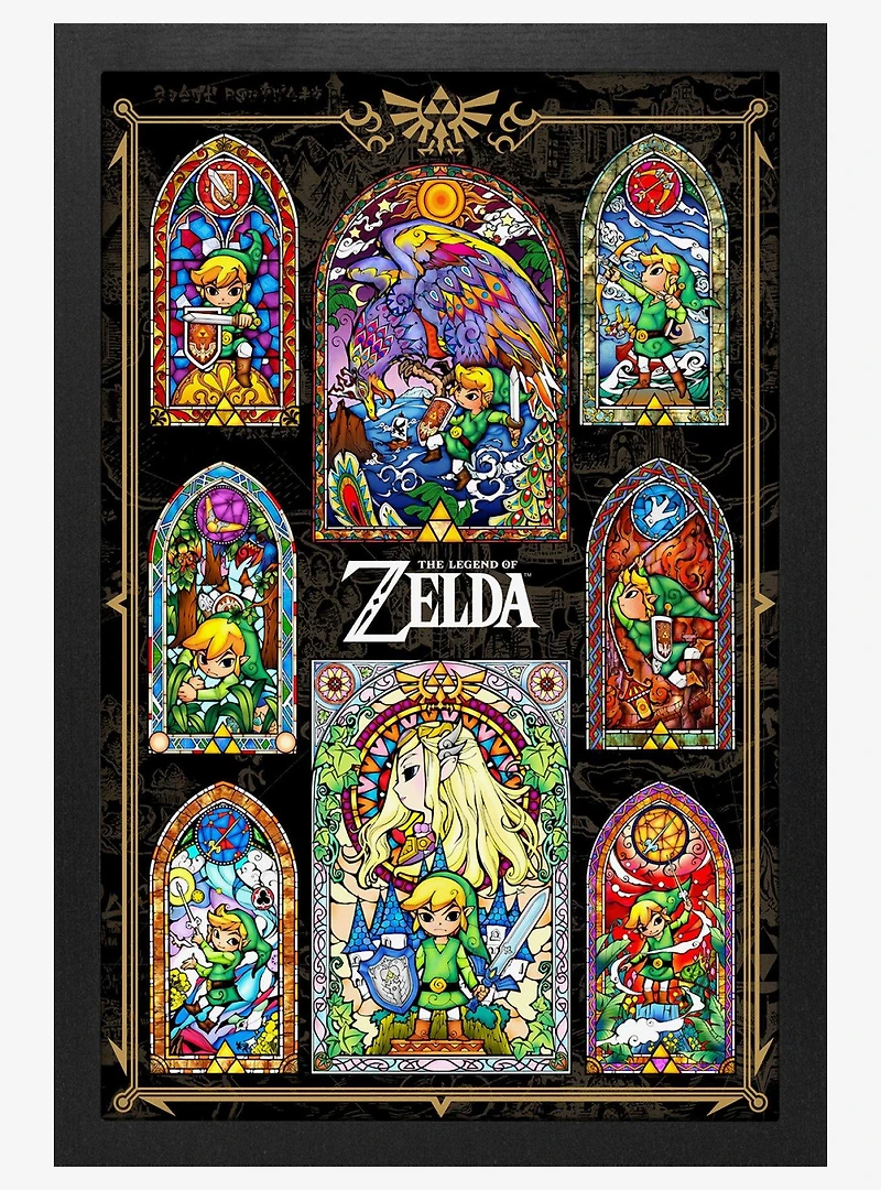 The Legend of Zelda Stained Glass Collage 11x17" Framed Gelcoat
