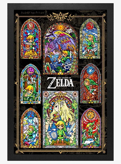 The Legend of Zelda Stained Glass Collage 11x17" Framed Gelcoat