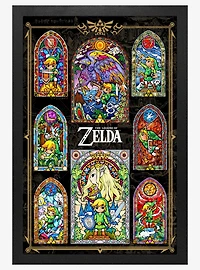 The Legend of Zelda Stained Glass Collage 11x17" Framed Gelcoat