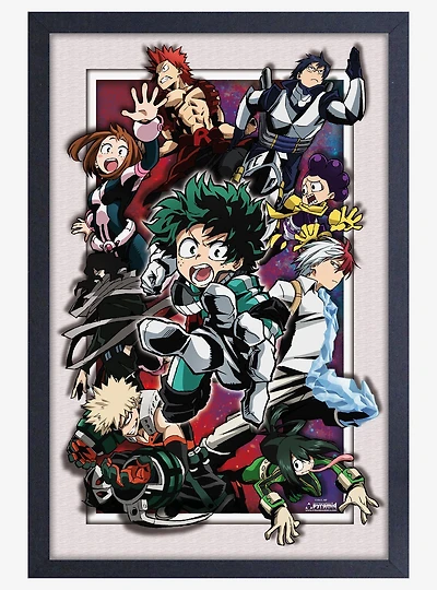 My Hero Academia Heroes 11x17" Faux-Matted & Framed Print Under Plexiglass