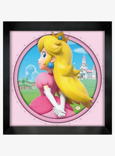 Super Mario Peach Outside the Castle 12x12" Faux-Matted & Framed Print Under Plexiglass
