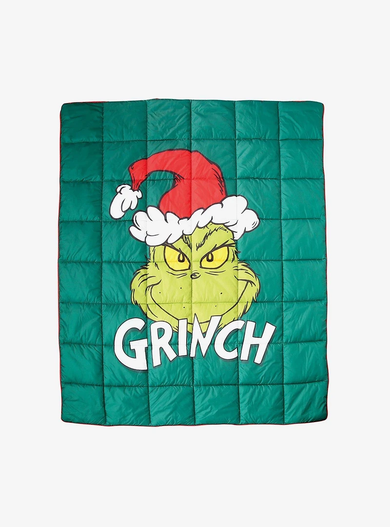 Snowthrow Grinch Packable Puffer Blanket