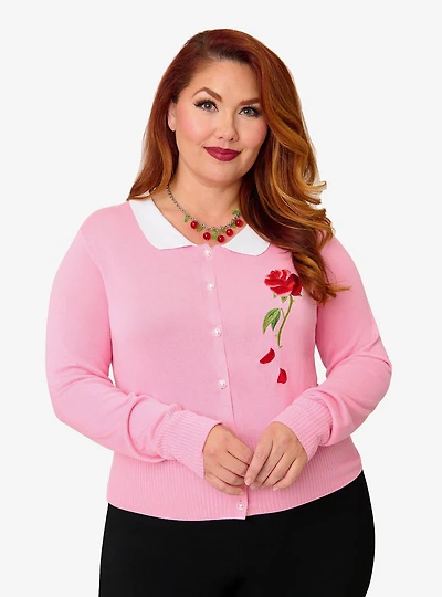 Disney Beauty and the Beast Collection by Unique Vintage Plus Pink Rose Cardigan