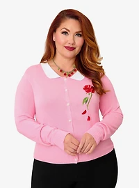 Disney Beauty and the Beast Collection by Unique Vintage Plus Pink Rose Cardigan
