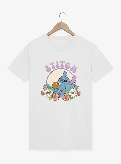 Disney Lilo & Stitch Flowers And Psychedelic Sun T-Shirt