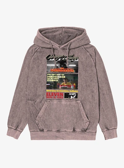 Stranger Things Can't Hunt On Empty Stomach Panels Demogorgon & Eleven Vintage Mineral Washed Hoodie