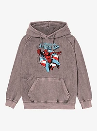 Marvel The Amazing Spider-Man Retro Swinging Flag Circle Vintage Mineral Washed Hoodie
