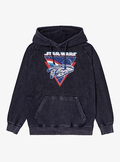Star Wars Millennium Falcon Vintage Red White And Triangle Mineral Washed Hoodie