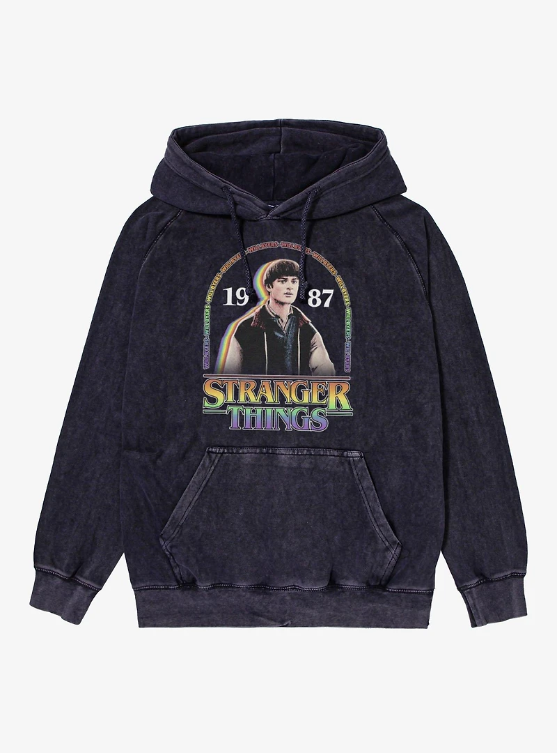 Stranger Things Will Byers 1987 Rainbow Arch Vintage Mineral Washed Hoodie