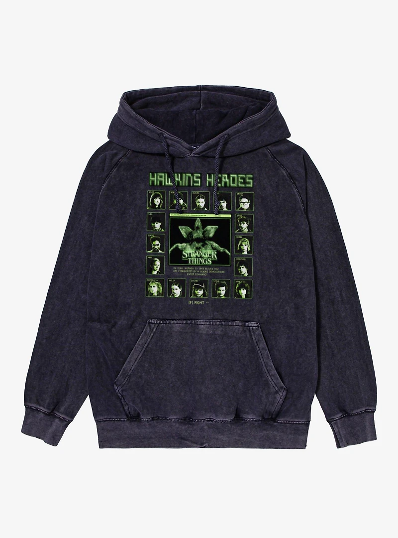 Stranger Things Hawkins Heroes Fight Screen Characters Vintage Mineral Washed Hoodie