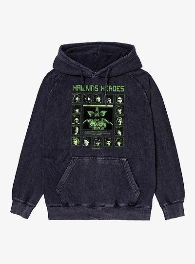 Stranger Things Hawkins Heroes Fight Screen Characters Vintage Mineral Washed Hoodie