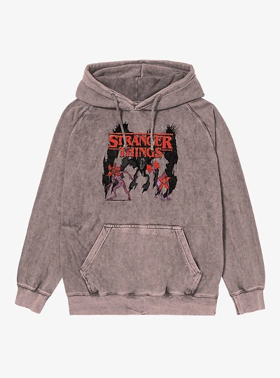 Stranger Things Melting Logo & Demogorgons Vintage Mineral Washed Hoodie