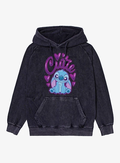 Disney Lilo & Stitch Cutie Heart Spray Paint Vintage Mineral Washed Hoodie