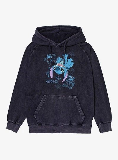 Disney Lilo & Stitch Upsidedown And Outlined Fun Vintage Mineral Washed Hoodie