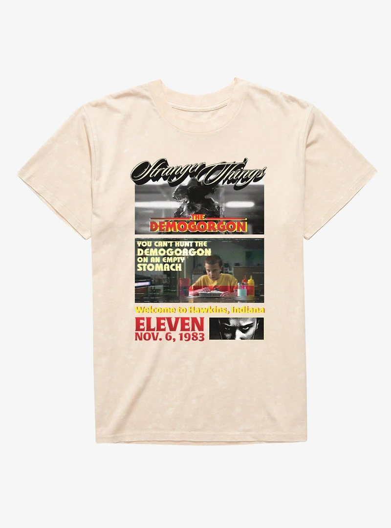 Stranger Things Can't Hunt On Empty Stomach Panels Demogorgon & Eleven Mineral Wash T-Shirt