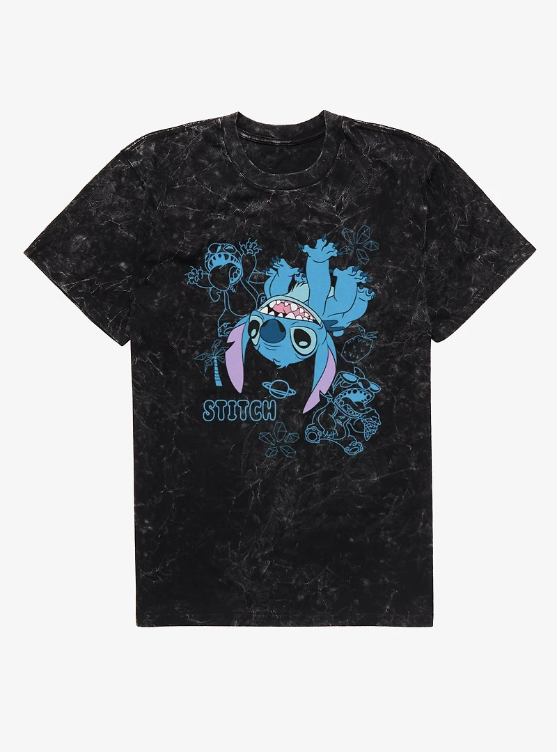 Disney Lilo & Stitch Upsidedown And Outlined Fun Mineral Wash T-Shirt