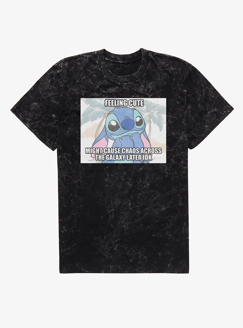Disney Lilo & Stitch Feeling Cute Might Cause Chaos Meme Mineral Wash T-Shirt