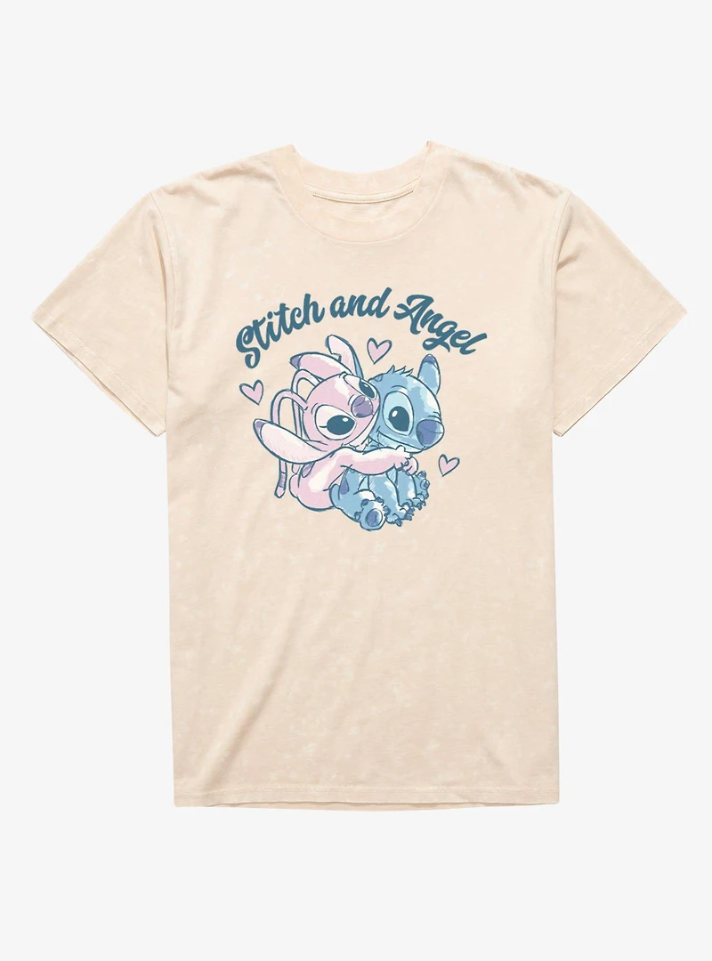 Disney Lilo & Stitch And Angel Heart Hug Mineral Wash T-Shirt