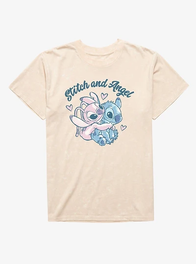 Disney Lilo & Stitch And Angel Heart Hug Mineral Wash T-Shirt