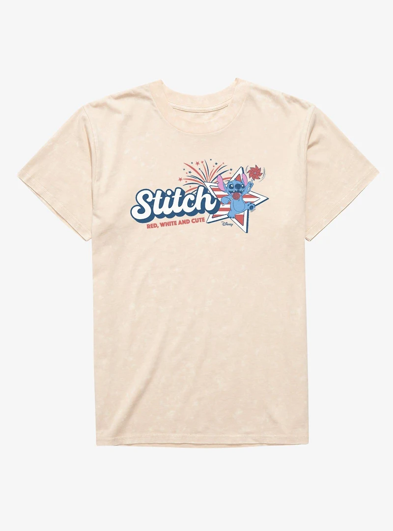 Disney Lilo & Stitch Red White Cute 4th Of July Mineral Wash T-Shirt