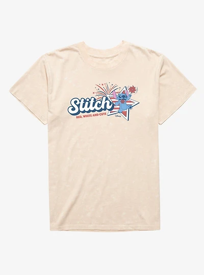 Disney Lilo & Stitch Red White Cute 4th Of July Mineral Wash T-Shirt