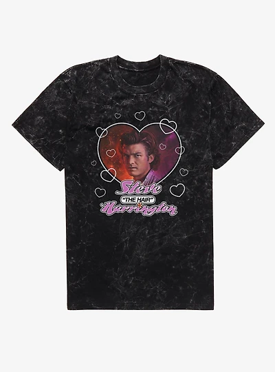 Stranger Things Steve The Hair Harrington Heart Throb Mineral Wash T-Shirt