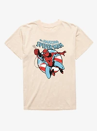 Marvel The Amazing Spider-Man Retro Swinging Flag Circle Mineral Wash T-Shirt