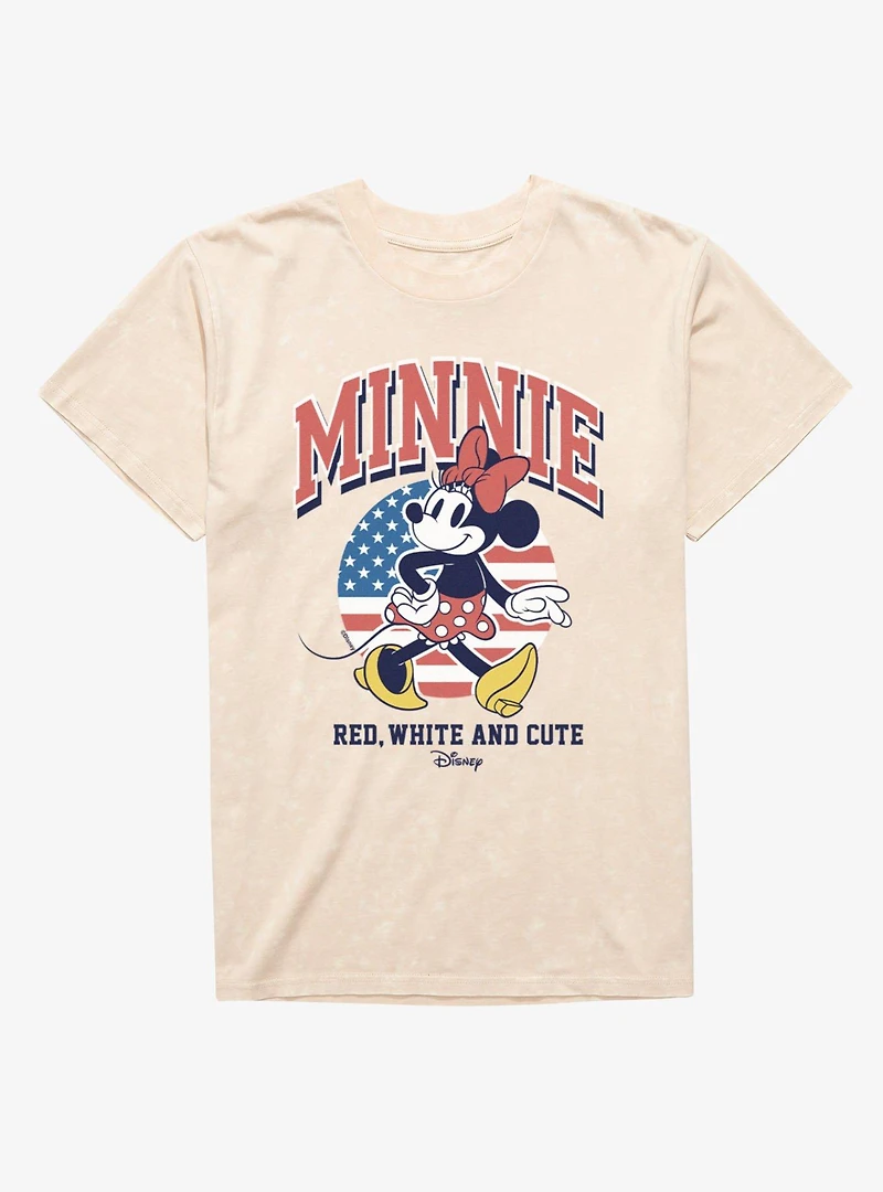 Disney Minnie Mouse Red White And Cute Cool Retro Pose 4th Of July Mineral Wash T-Shirt