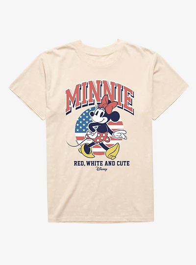 Disney Minnie Mouse Red White And Cute Cool Retro Pose 4th Of July Mineral Wash T-Shirt
