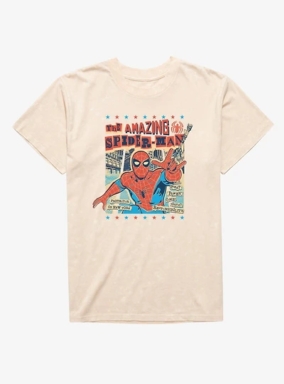 Marvel Spider-Man News Paper Print Cutout Americana Mineral Wash T-Shirt