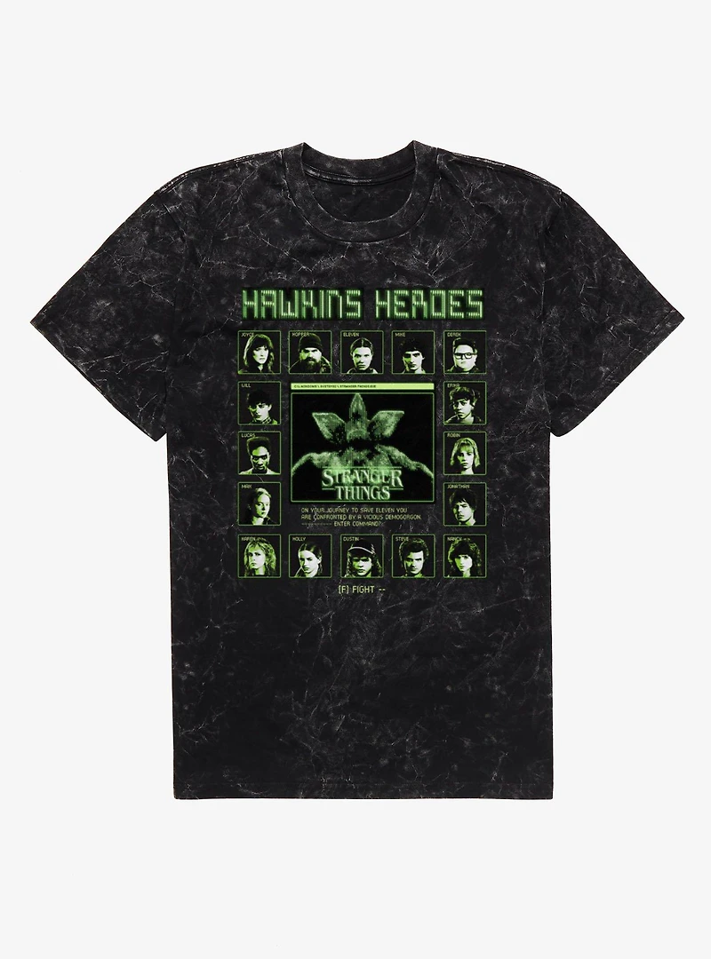 Stranger Things Hawkins Heroes Fight Screen Characters Mineral Wash T-Shirt
