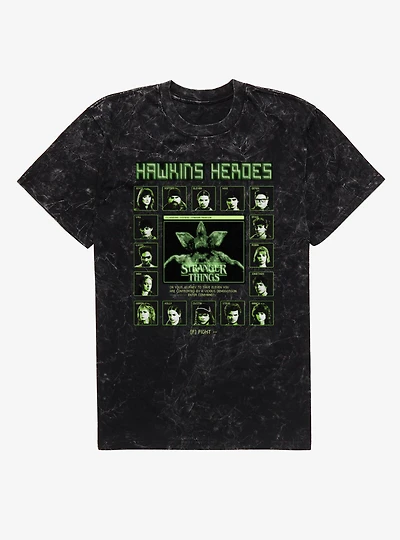 Stranger Things Hawkins Heroes Fight Screen Characters Mineral Wash T-Shirt