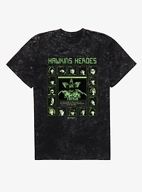 Stranger Things Hawkins Heroes Fight Screen Characters Mineral Wash T-Shirt