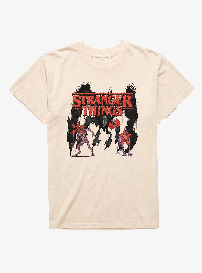Stranger Things Melting Logo & Demogorgons Mineral Wash T-Shirt