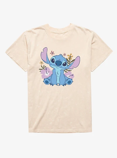 Disney Lilo & Stitch Quirky Smile Flowers Mineral Wash T-Shirt