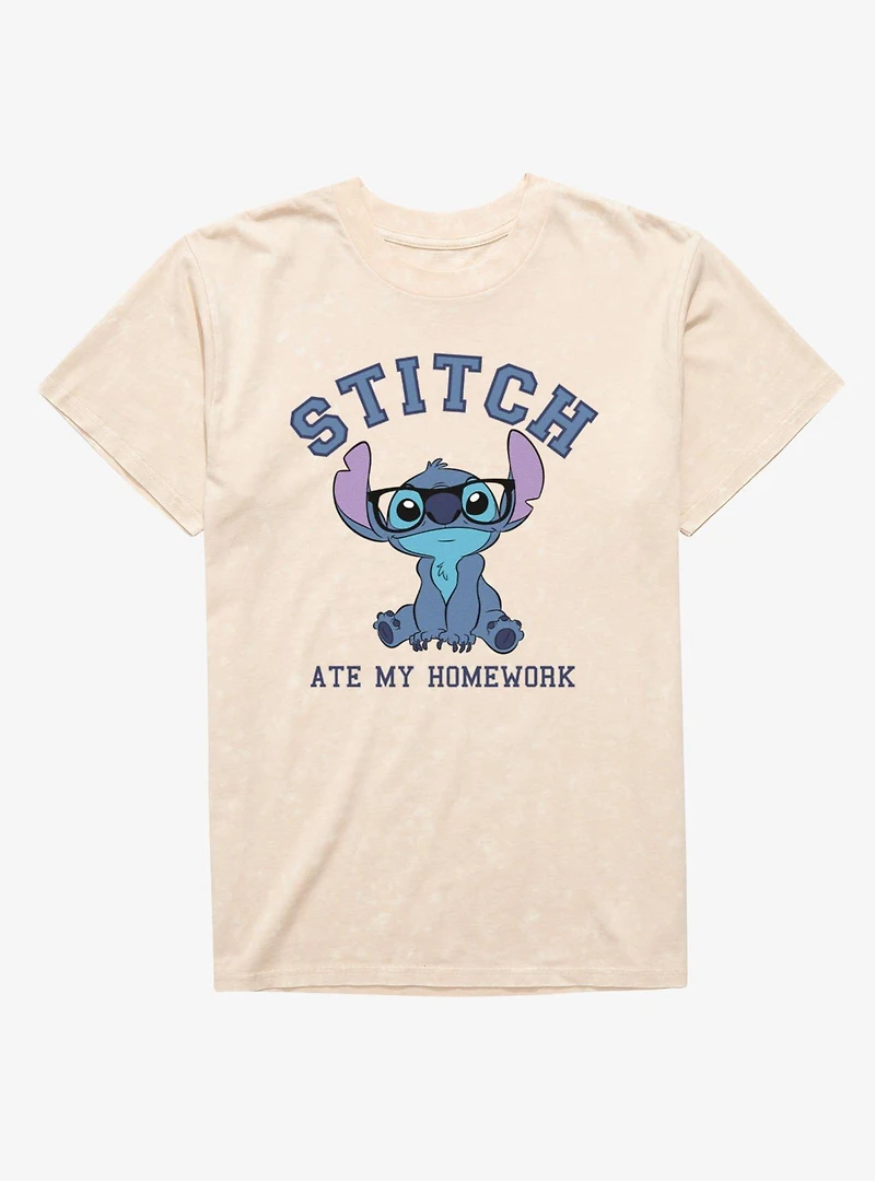 Disney Lilo & Stitch Ate My Homework Wearing Glasses Mineral Wash T-Shirt