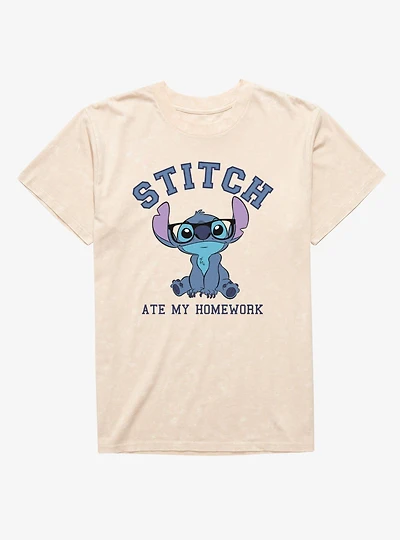 Disney Lilo & Stitch Ate My Homework Wearing Glasses Mineral Wash T-Shirt