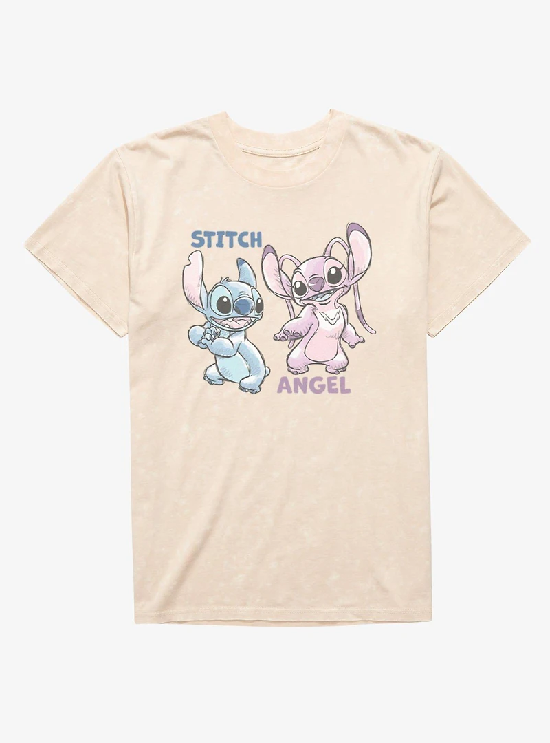 Disney Lilo & Stitch Angel And Sketches Mineral Wash T-Shirt