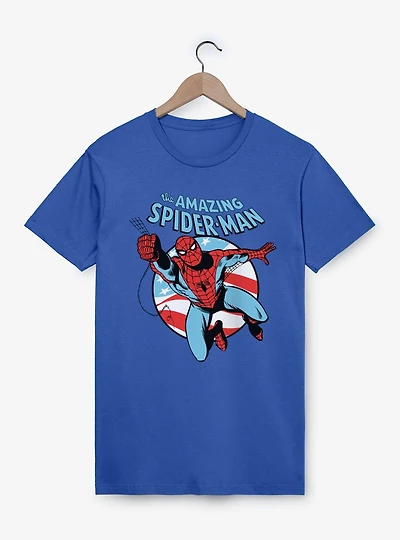 Marvel The Amazing Spider-Man Retro Swinging Flag Circle T-Shirt