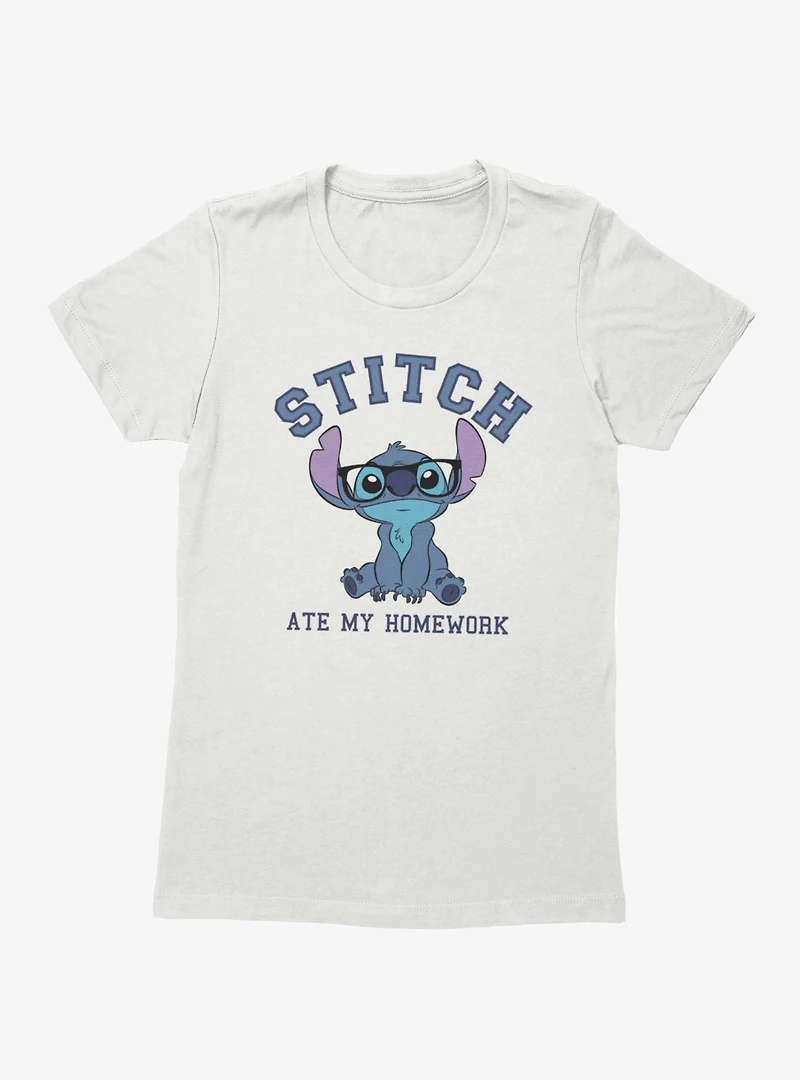 Disney Lilo & Stitch Ate My Homework Wearing Glasses Womens T-Shirt