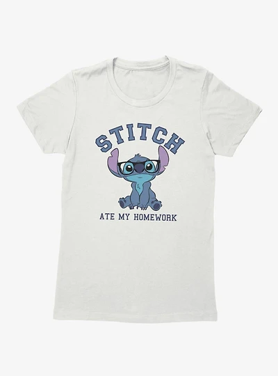 Disney Lilo & Stitch Ate My Homework Wearing Glasses Womens T-Shirt