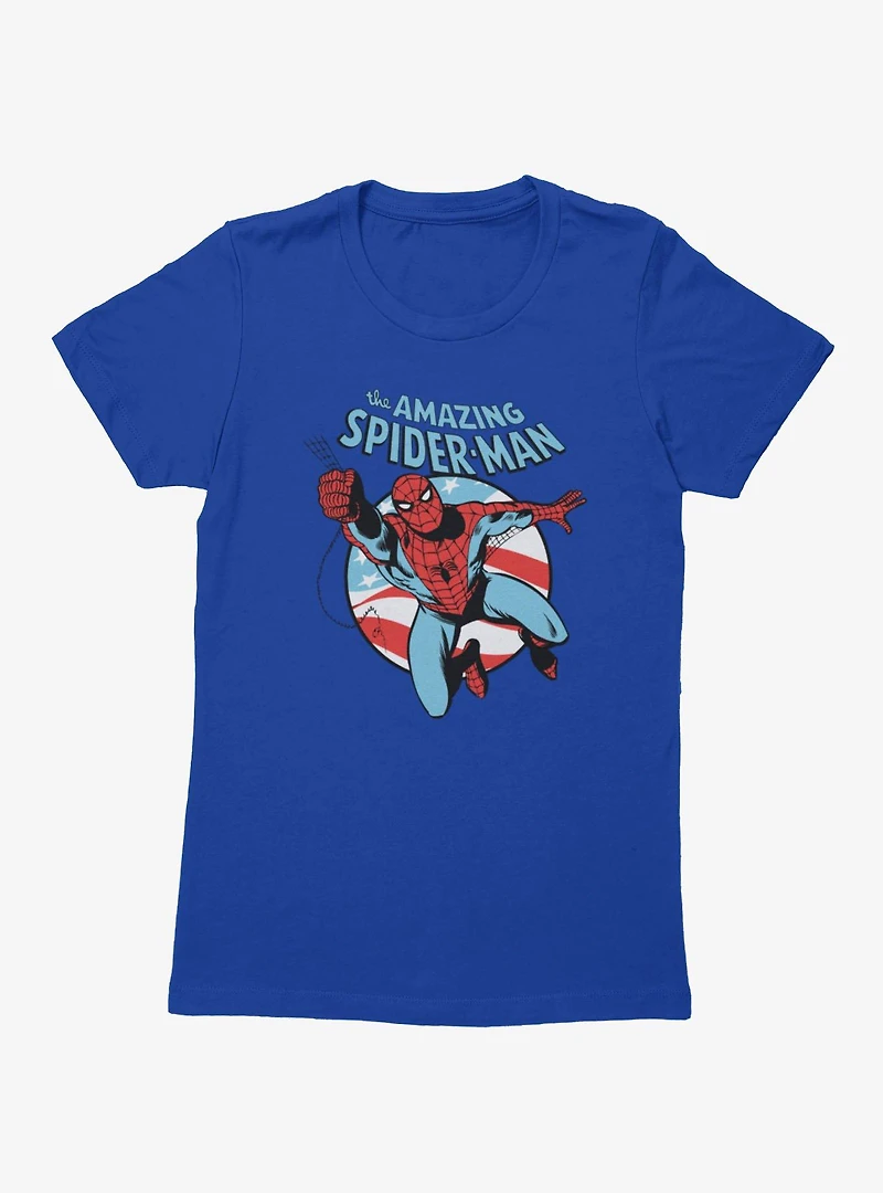 Marvel The Amazing Spider-Man Retro Swinging Flag Circle Womens T-Shirt
