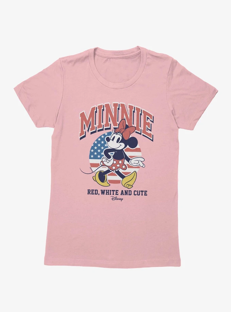 Disney Minnie Mouse Red White And Cute Cool Retro Pose 4th Of July Womens T-Shirt