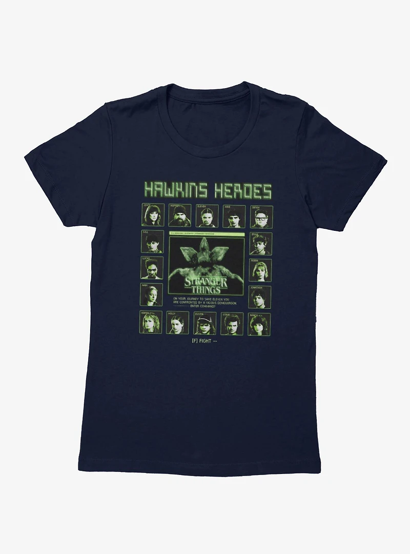 Stranger Things Hawkins Heroes Fight Screen Characters Womens T-Shirt