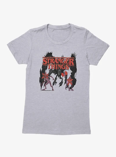 Stranger Things Melting Logo & Demogorgons Womens T-Shirt