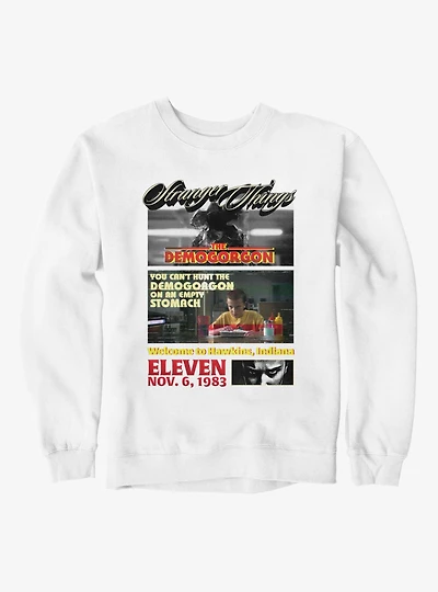 Stranger Things Can't Hunt On Empty Stomach Panels Demogorgon & Eleven Sweatshirt