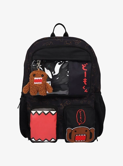 Domo Character Backpack with Clear Window Pocket & Plush Clip Keychain