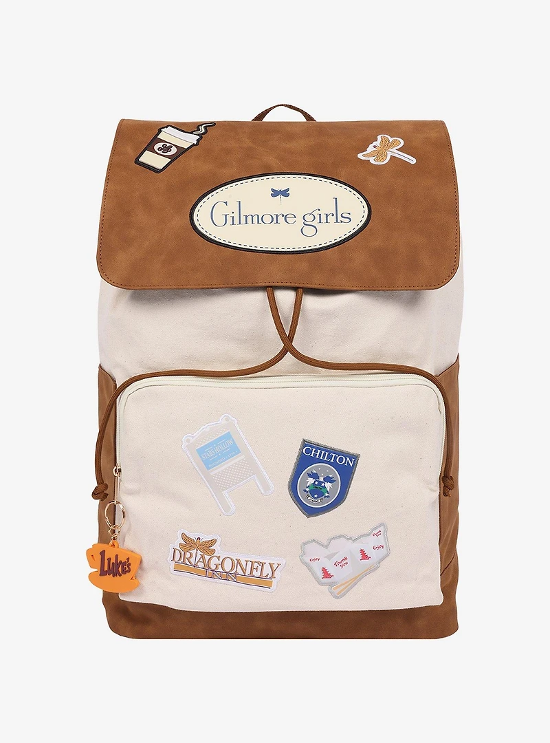 Gilmore Girls Stars Hollow Canvas Backpack with Faux Leather Trim, Laptop Sleeve & Charm Keychain